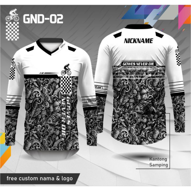jersey sepeda kaos sepeda gowes never die custom lengan panjang dan pendek