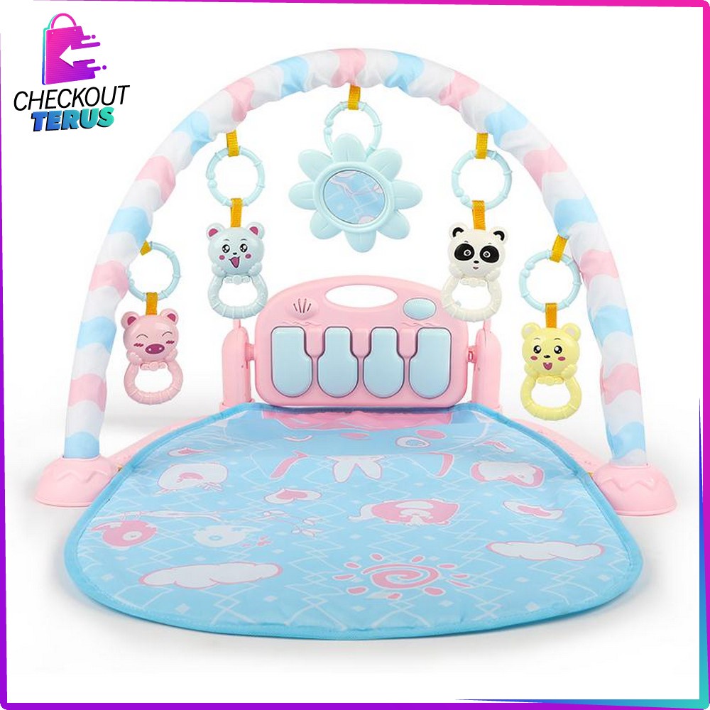 CT M15 M16 Baby Play Gym Kasur Bayi dengan Musical Rattle &amp; Piano Mainan Anak Playgym Bayi dan Balita Playmat Matras