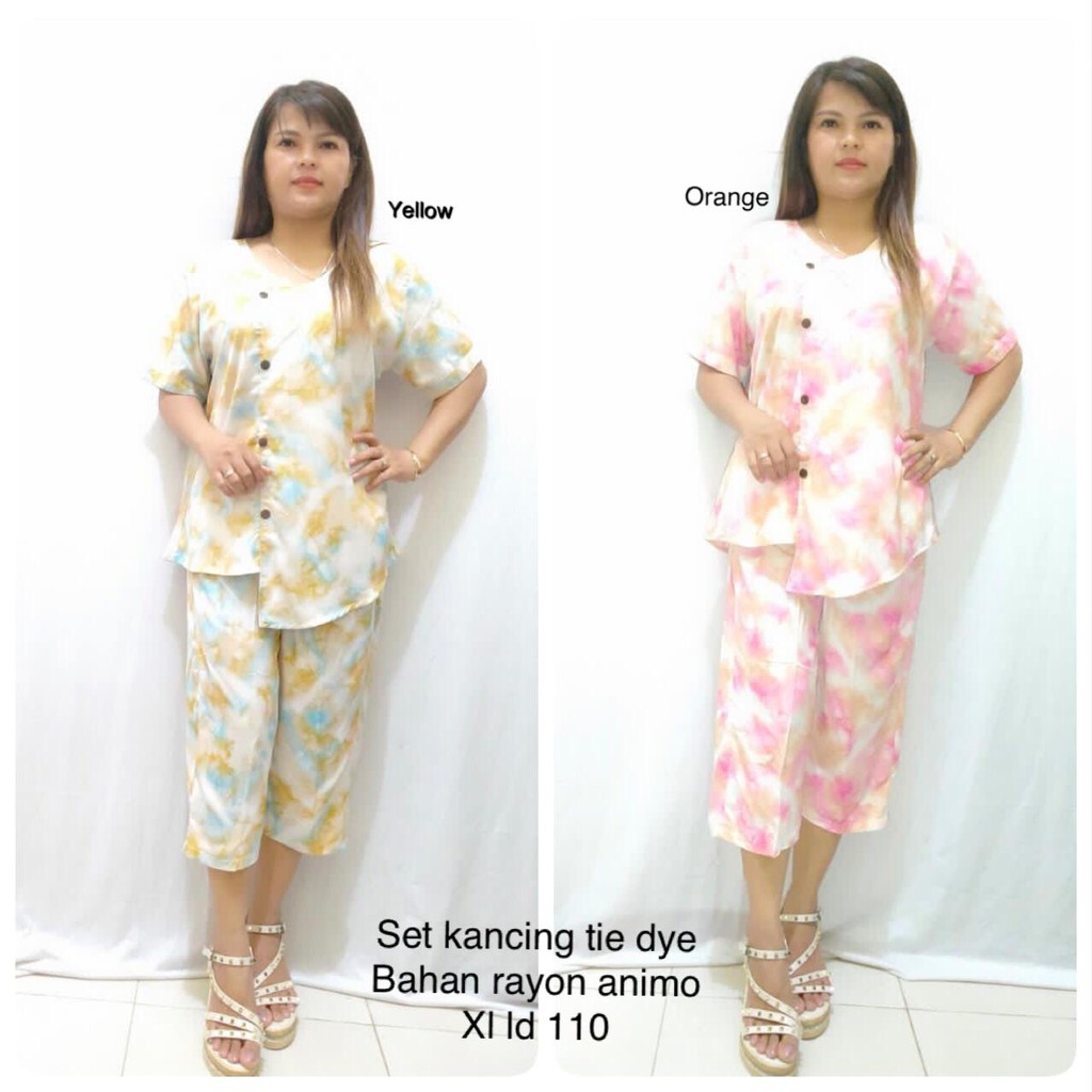 Setelan kulot wanita motif Kancing Tie Dye.Bahan Rayon Animo.Size XL LD 110