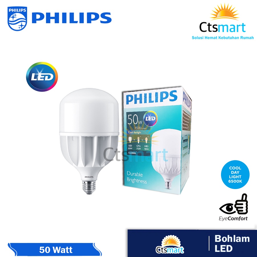 Lampu Bohlam LED Philips 50 Watt 50W 50Watt 50 W (Nyala Putih)