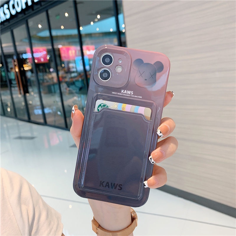 Casing Belakang Desain Beruang Warna Gradasi Dengan Slot Kartu Untuk iPhone 7 / 8 Plus