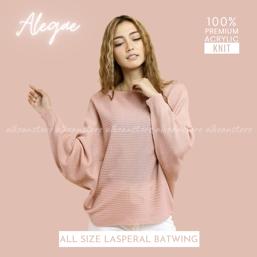 Alegae Baju Rajut Batwing Blouse Wanita Korea Premium Outer Tshirt Knitwear Original-Dusty Pink