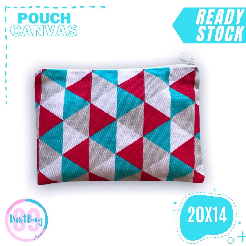 Dustbag89 | POUCH MAKE UP KANVAS MOTIF SEGITIGA MERAH | DK 20.14