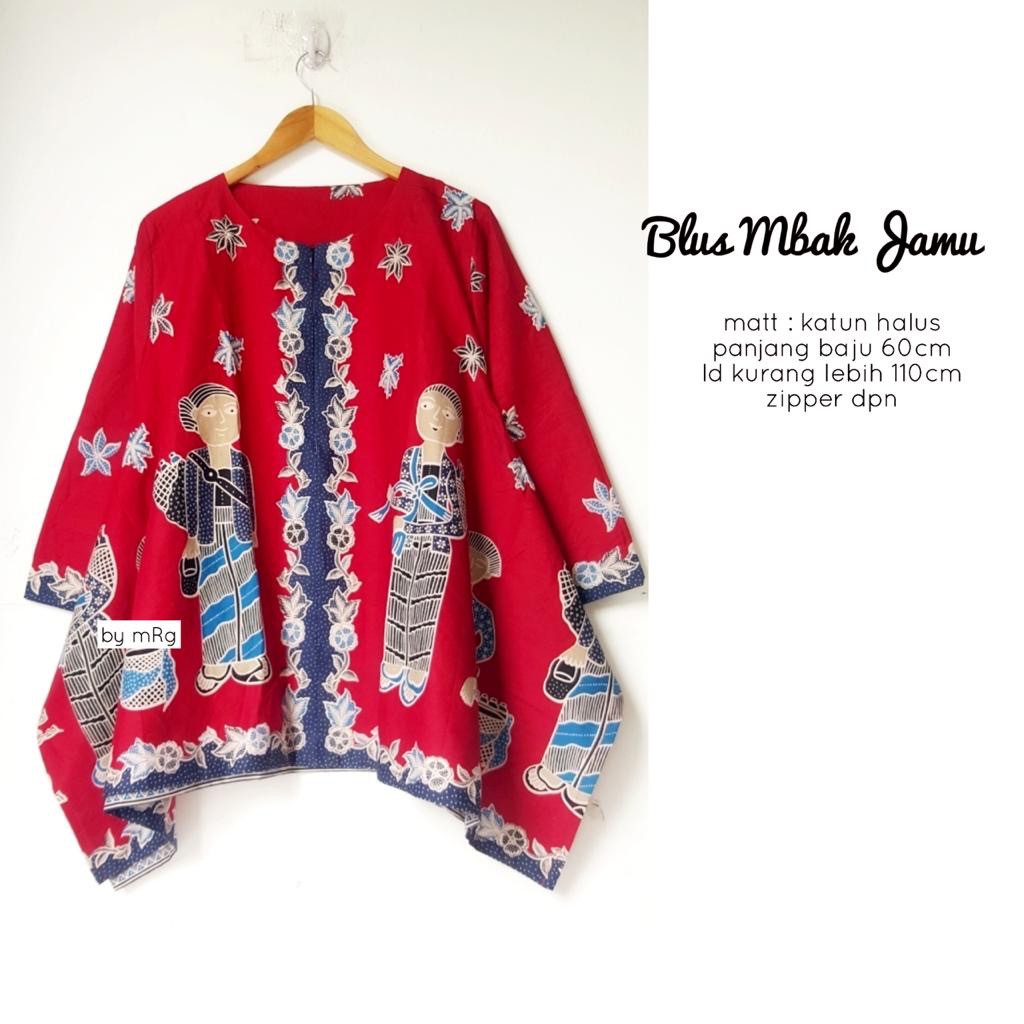 Blus Mbak Jamu Merah Batik Solo Premium Atasan Batik Modern Kerja Seragam Kantor Muslim