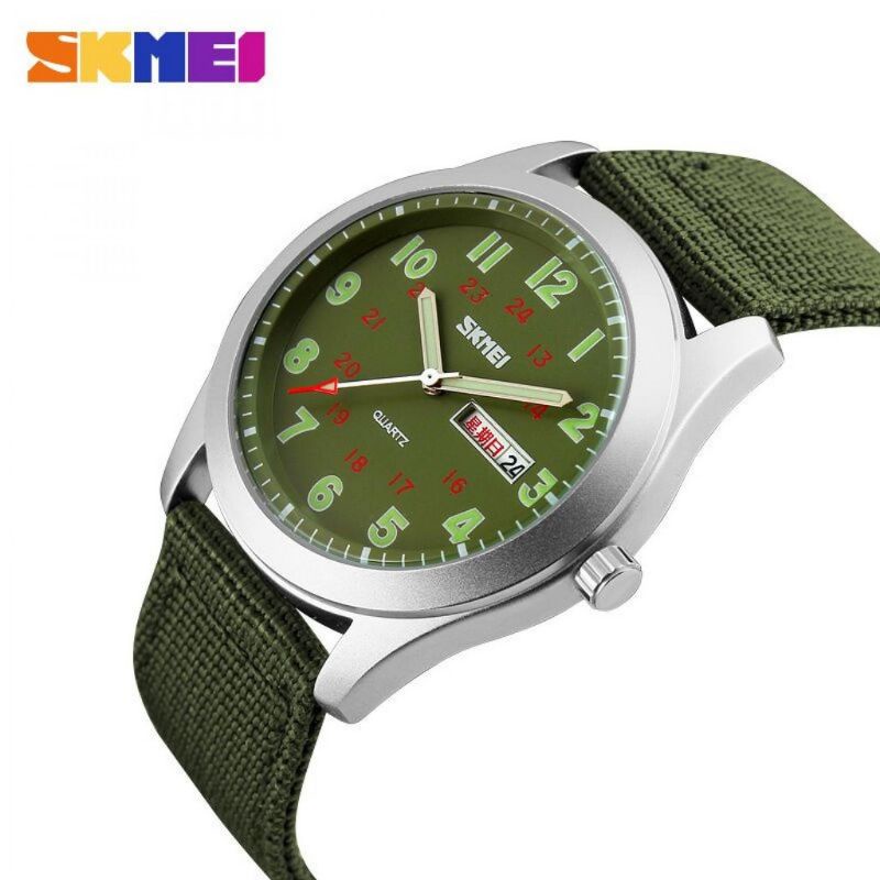 JAM TANGAN PRIA SKMEI SIMPLE 9113GN MEN GREEN DIAL GREEN NYLON STRAP