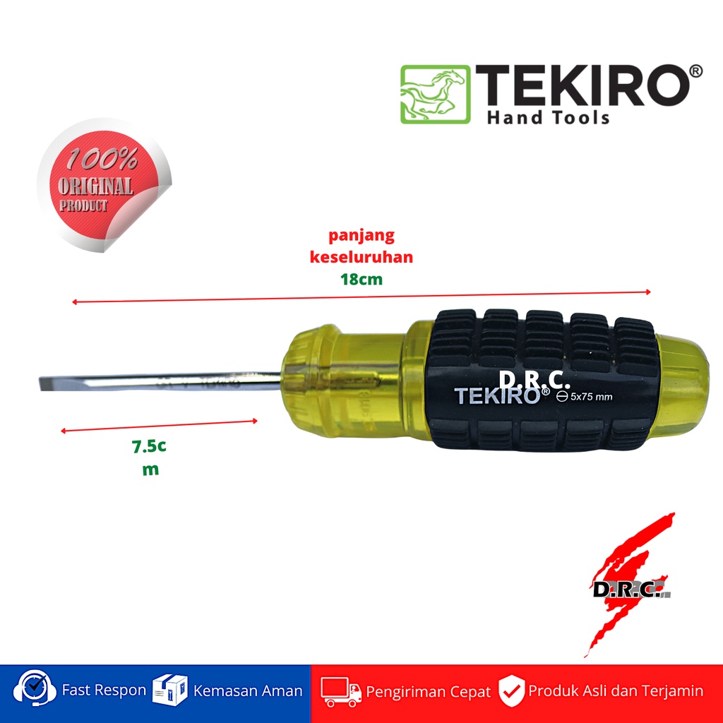 Obeng Minus TEKIRO 5x75mm Gagang karet Kuning MINUS