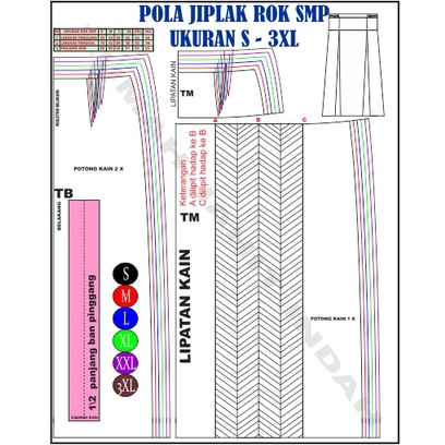 Pola Seragam Sekolah pola rok SMP ukuran S-3XL