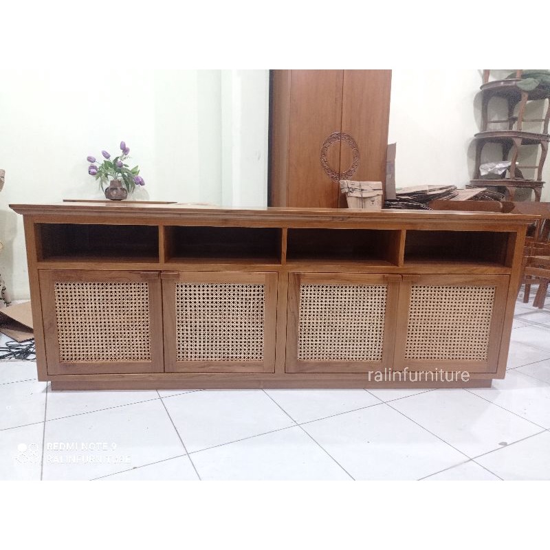 bufet tv, meja tv, rak tv, bufet tv kombinasi rotan