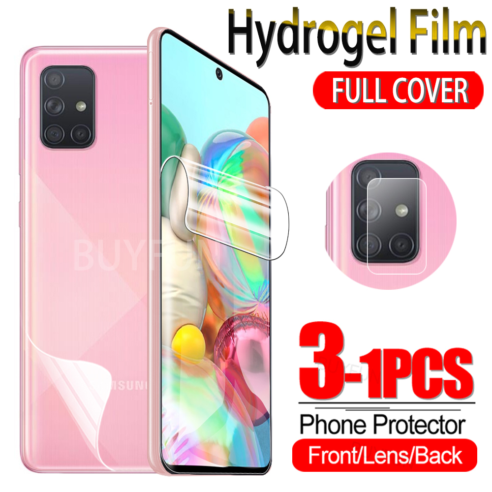 3-in-1 Film Hidrogel Depan + Film Hidrogel Belakang + Lensa Kamera Pelindung Film Pelindung Layar Untuk Samsung Galaxy A71 A51 A31 A21 A21S A11 A01 Core
