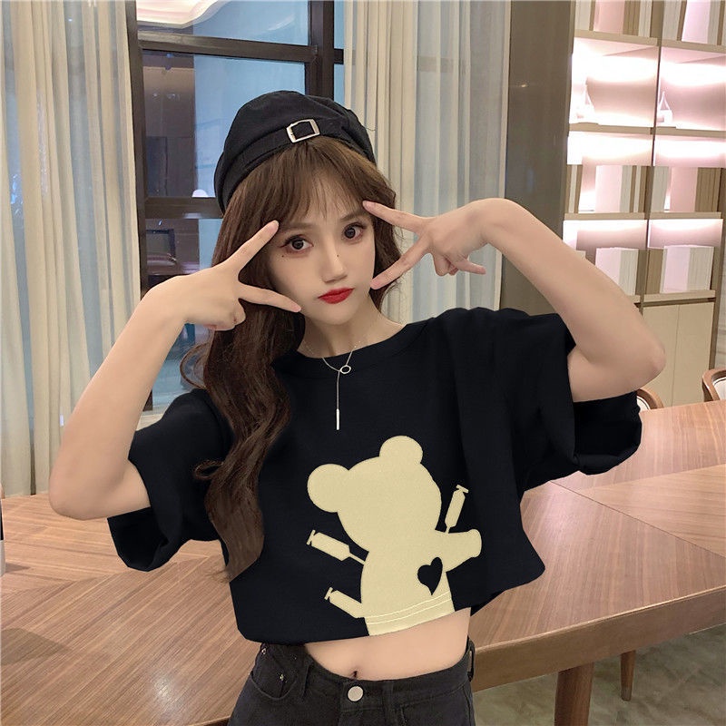 [littlecrab] Kaos Crop Jerry Love Atasan Wanita Trend Kekinian Croptop Oversize Mouse Tikus Suntik Lucu Korean Style