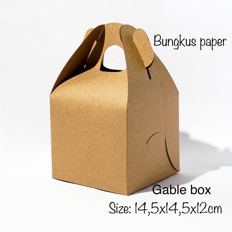 

Bungkus paper -GABLE BOX:14,5x14,5x12cm kraft liner350gr / box toples /box hampers.