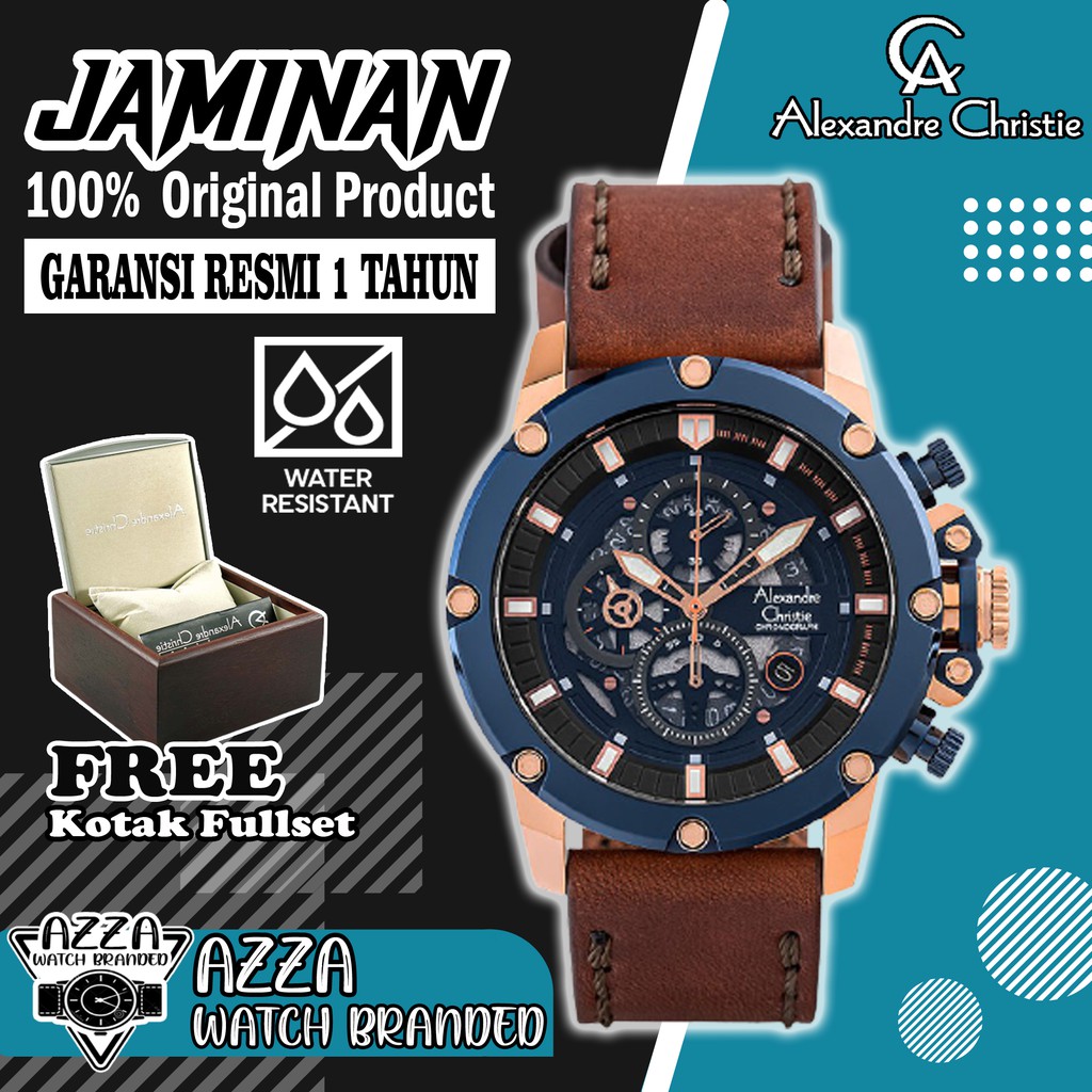 Jam Tangan Pria Original Alexander Alexandre Christie Pria Original Branded Ori AC 6564 Brown Hitam