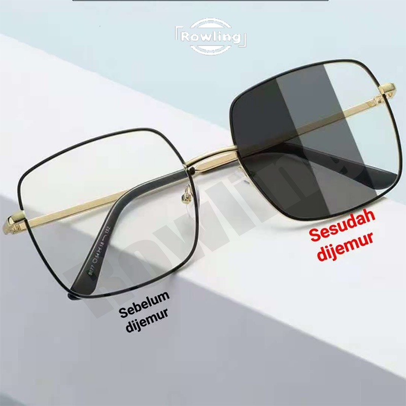 T&amp;Y Kacamata Photocromic Wanita Anti Radiasi Persegi Besar 6695 Kaca Mata Pria Anti Silau Sunglasses Korean Style Photochromik Murah Import