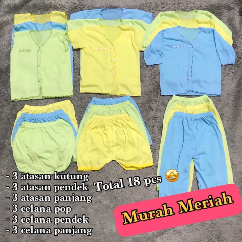 TERMURAH Paket Setelan Baju Bayi Kutung Pendek Panjang Polos Unisex