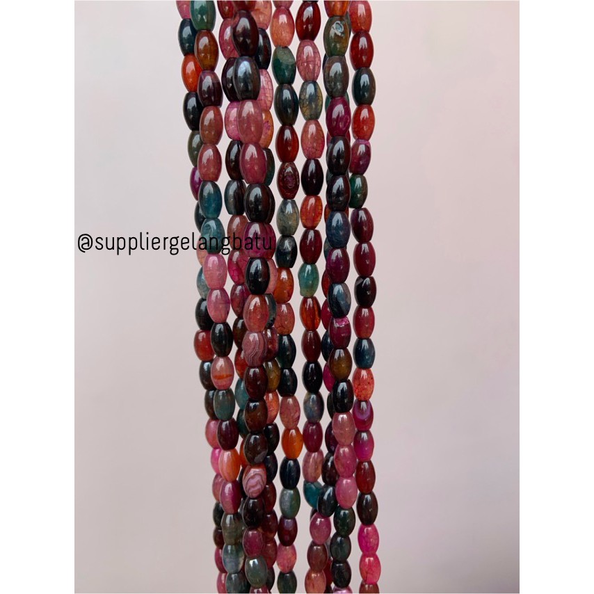 batu alam Penden tabung rainbow onyx 5 x 10 mm bahan gelang kalung