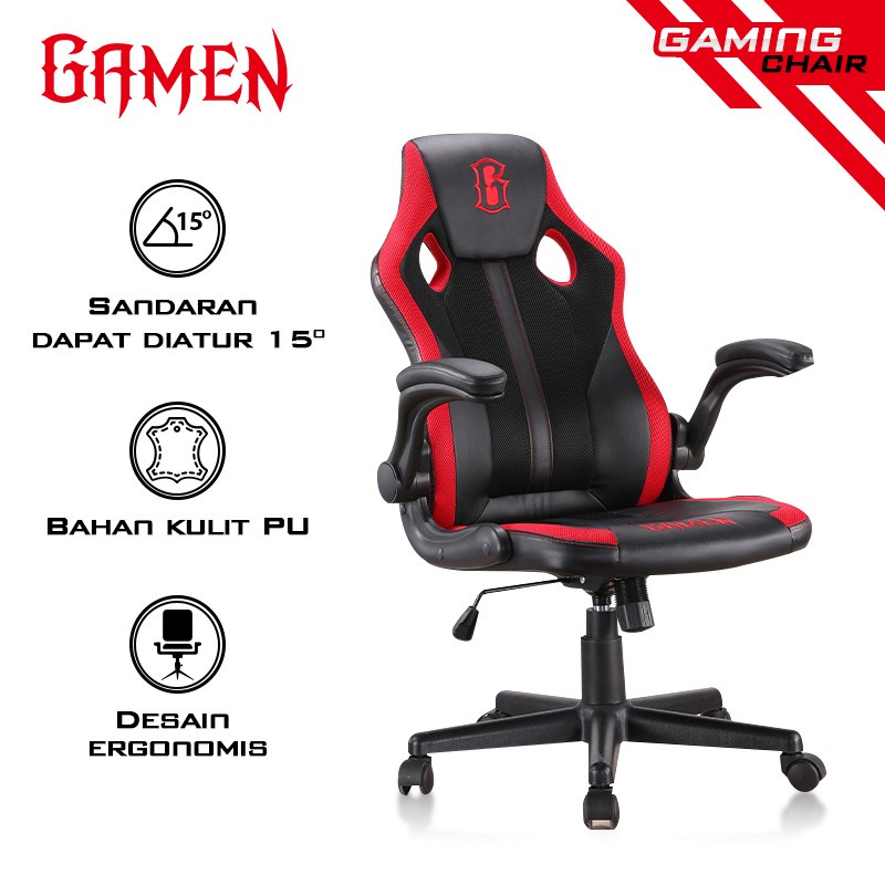 GAMEN Gaming Chair Thronus Black + Red | Kursi Gaming Premium Quality