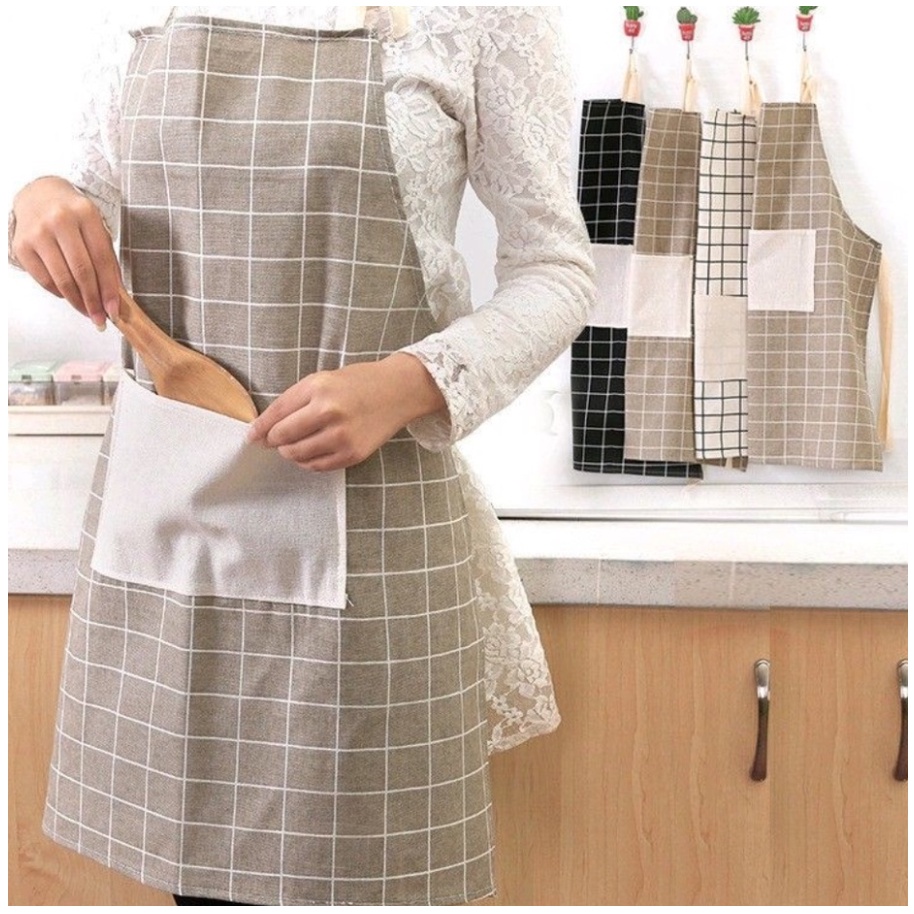 CELEMEK KAIN MURAH / CELEMEK MASAK / CELEMEK DAPUR / APRON BAHAN KAIN KARTUN MOTIF GARIS-GARIS