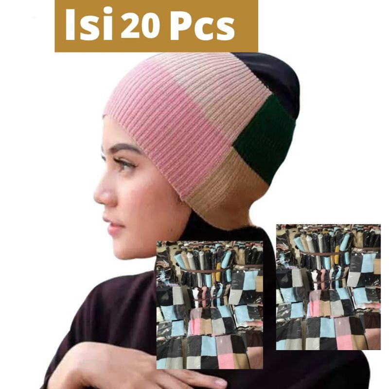 paket hemat isi 20 pcs / ciput rajut 4 warna dalaman hijab premium