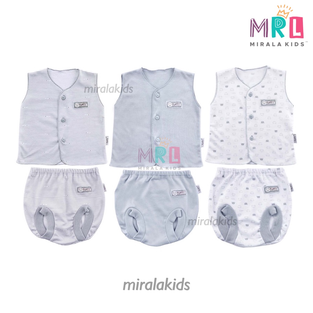 Fluffy Setelan Baju Kutung Celana Pop Abu Grey Series - Fluffy Baju Bayi SNI