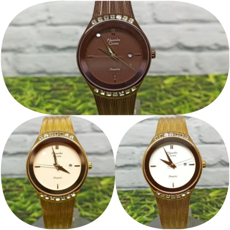 Jam tangan wanita Alexandre christie 2668, tali pasir, all stainless steel, ORIGINAL, bergaransi res