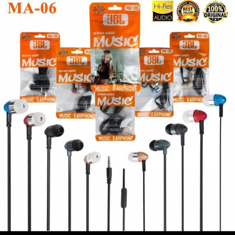 HEADSET EARPHONE JBL MA-06 EXTRA BASS MUSIC - HANDSFREE HF JBL MA-06 SUPER BASS MUSIC MIC