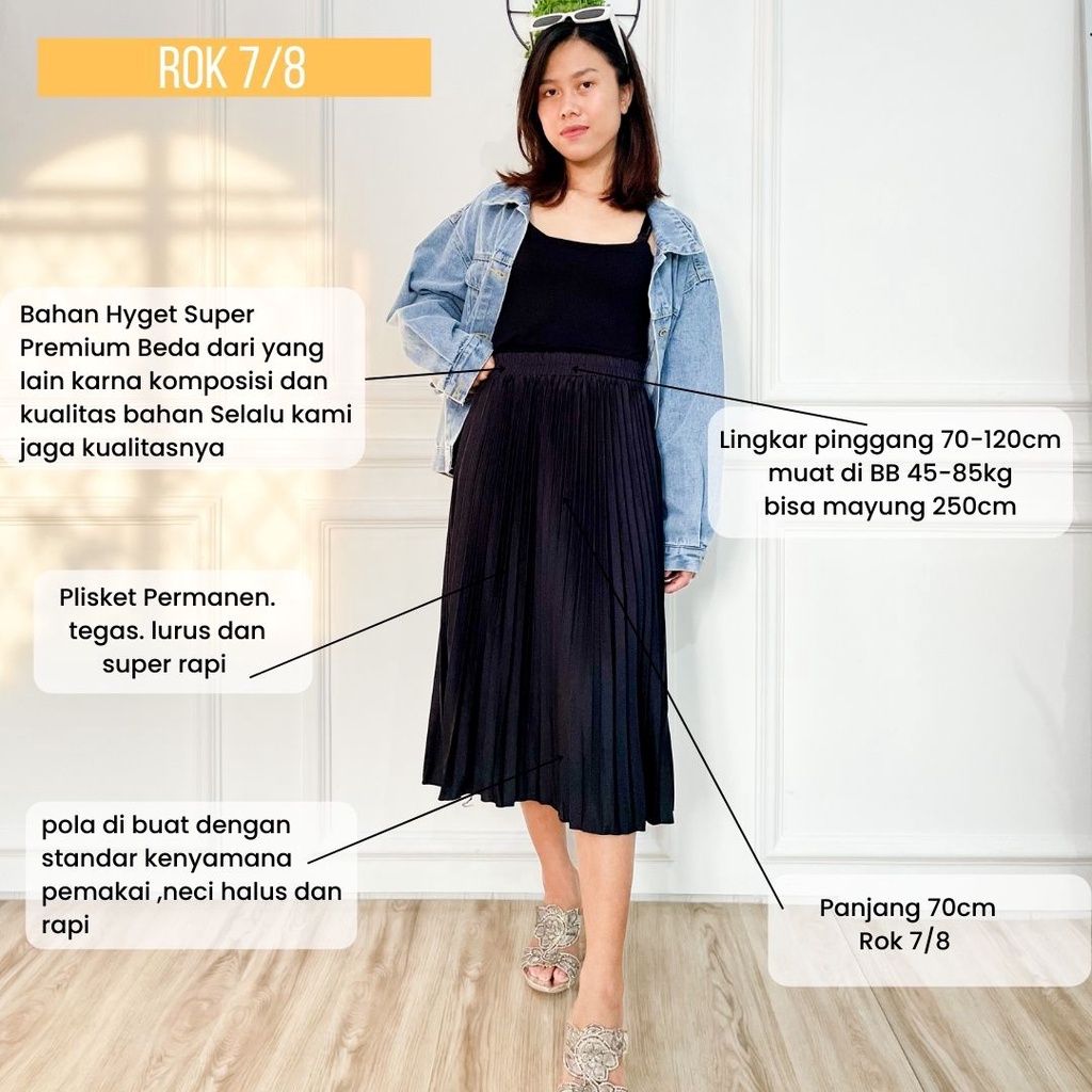 ROK PLISKET PREMIUM 7/8 TEBAL ROK REMPEL PLITTED SKIRT  [ SERIES 7/8 ]/ROK REMPEL PREMIUM