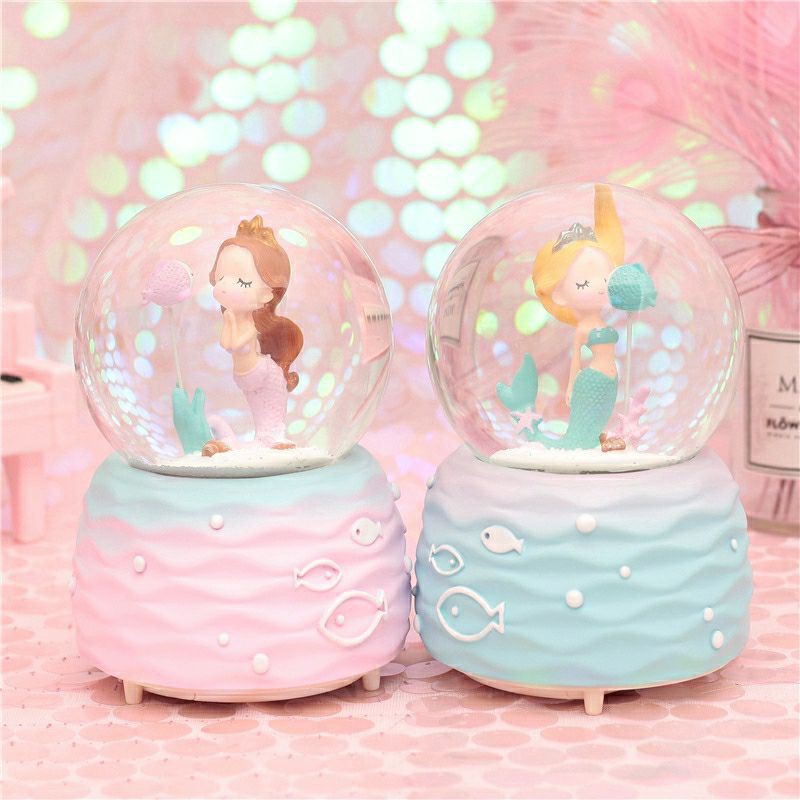 Kotak Musik Snowball MERMAID Ariel Lilac Waterball Lampu Princess JUMBO Pajangan Vintage Shabby Kristal Globe Ball Otomatis Putri Dolphin Hiasan Bola Kaca Crystal Salju Birthday Gift Box Kado Wisuda Valentine Hadiah Anniversary Surprise Snowglobe Ultah