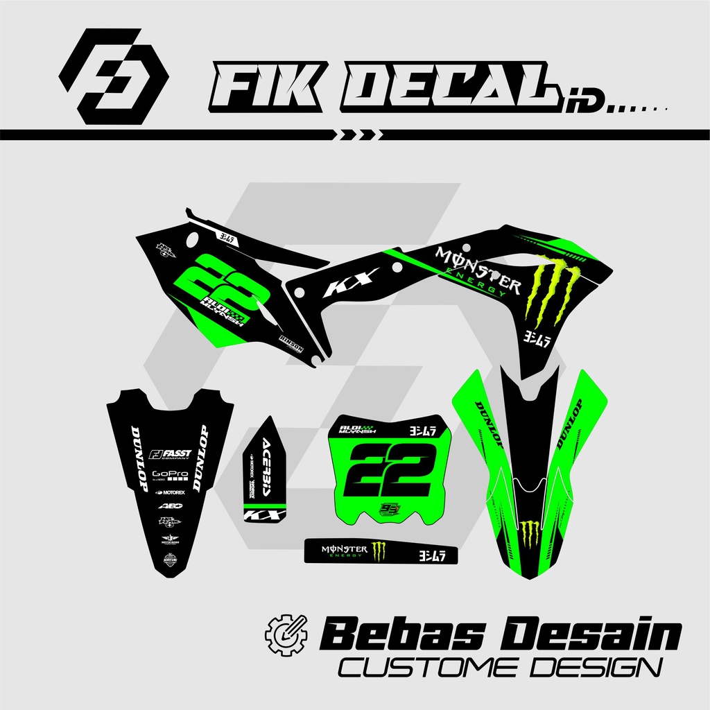 DECAL KXF 250 DESAIN BARU CUSTOM BEBAS WARNA BISA PAKAI NO DAN NAMA