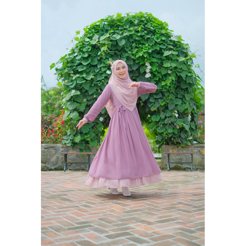 ALISHA Set Dress Gamis syari polos kombinasi