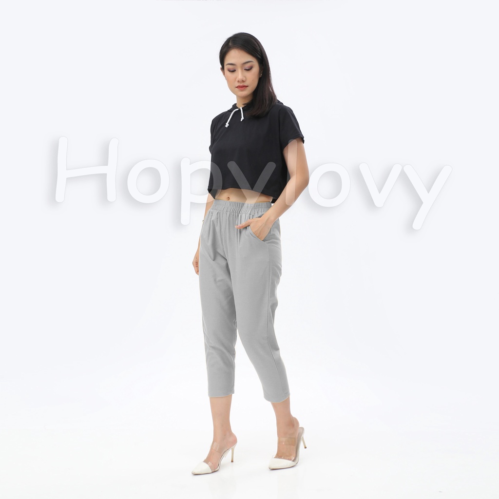 HOPYLOVY - Celana Panjang Wanita 7 per 8 bahan Katun Rami / Celana Wanita bahan Linen