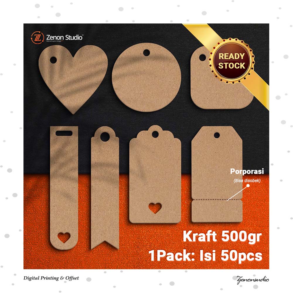 

[50pcs] Hangtag Kraft Polos Tebal Porporasi Ready Stock