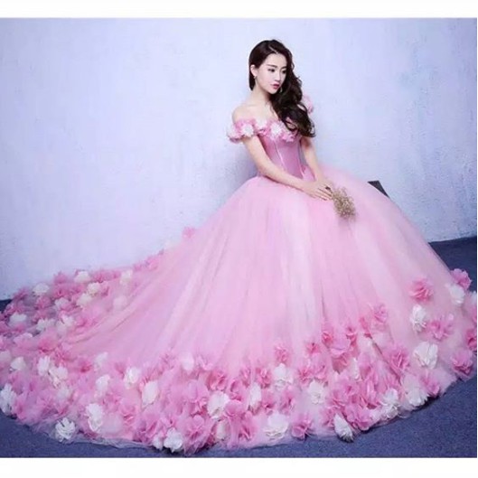 gaun pengantin/gaun wedding pink sabrina bunga ekor panjang   PINK   SABRINA  WEDDING GOWN  PINK