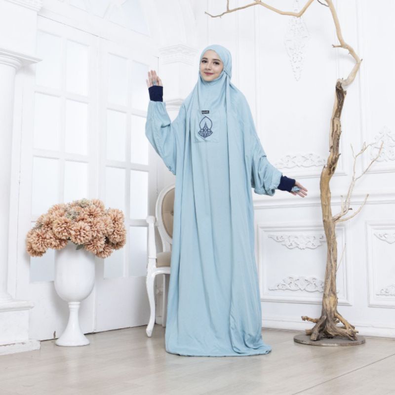 (BIRU  WARDAH) Mukenah manset terompah hadromaut by BASMAH COLLECTION