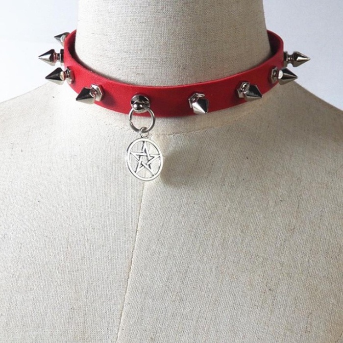 Kalung Choker Rantai Rumbai Warna Merah Bahan Metal Gaya Punk Untuk Pria Dan Wanita