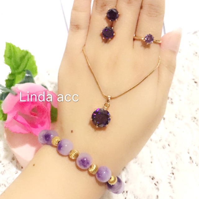 set permata giok.warna ungu gelang karet