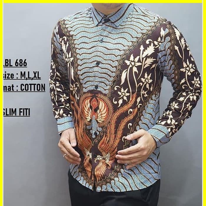 KEMEJA PRIA BATIK LENGAN PANJANG HEM BAHAN KATUN HALUS 40S LBL 686 MEWAH PREMIUM BAJU ELEGANT SIZE M L XL  SKU MS PENDEK JAKARTA PLATINUM