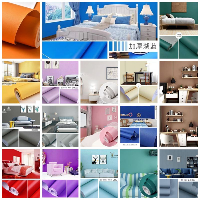 ( BELI 4 GRATIS 2 )Terlaris Wallpaper Sticker Wallpaper Dinding Ruang Tamu Motif Polos | Putih Salur Bunga | Cream | Abu Ungu Kuning Hijau Coklat Merah Pink Biru Batik Bunga Kembang Batu Bata 3D Kotak Segitiga Minimalis Garis Emas Tua Muda Murah-1