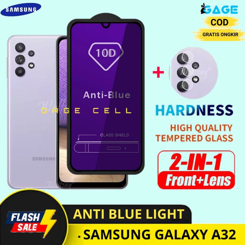 2IN1 TEMPERED GLASS TG ANTI GORES RADIASI BLUE LIGHT SAMSUNG A32 FULL LAYAR SCREEN PROTECTOR PREMIUM