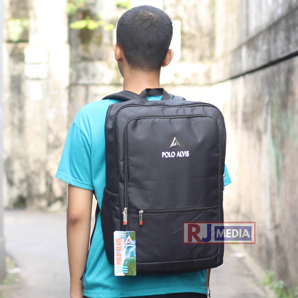 [TERBARU] Backpack Sekolah SMP SMA Kuliah Kerja Ransel POLO ALVIS HITAM POLOS Tebal Berkualitas Jahitan Kuat Tebal Bagus Tas Premium Laptop In