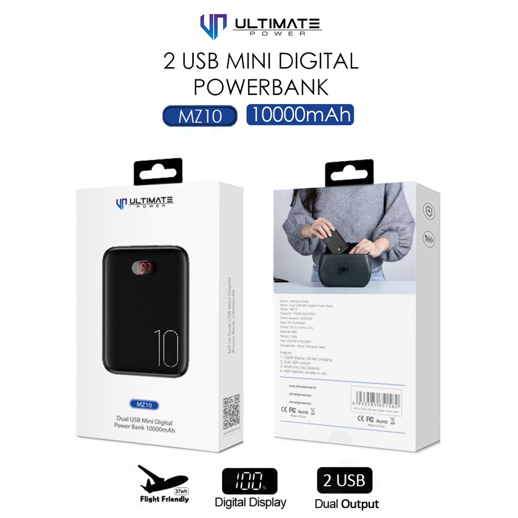 Power bank Mini 10000mAh Ultimate 10000mAh Dual USB Mini Digital MZ10 Original100%