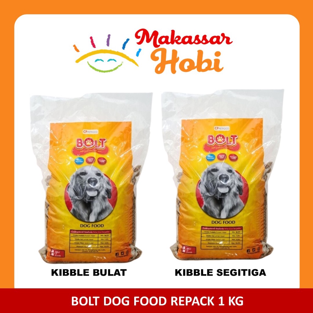 Bolt Dog Food 1kg Makanan Anjing Murah Repack 1 Kg Rasa Beef Adult Dewasa Pakan Kering