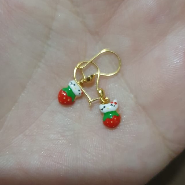 Anting Anak Model Strawberry Kitty Elegant Emas Asli