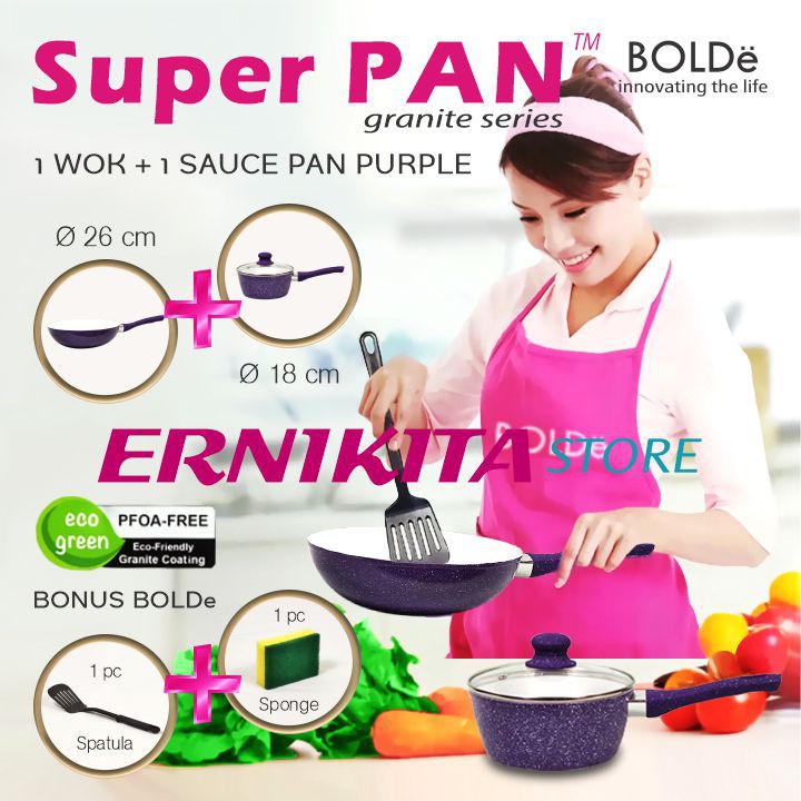 BOLDe SUPER PAN PURPLE COOKWARE SET - Super Pan Panci Granite Coating