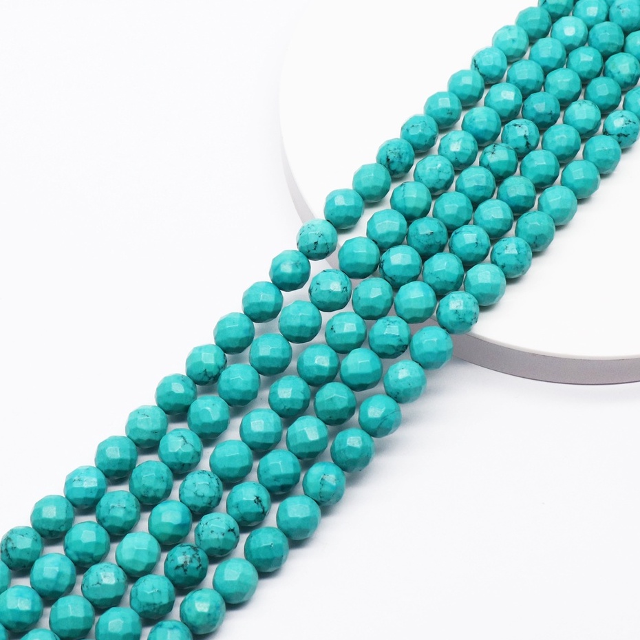 Manik-Manik Batu Turquoise Howlite Size 10 mm Bulat Cuttiing | Manik Batu Turquoise Howlite Bahan Ge