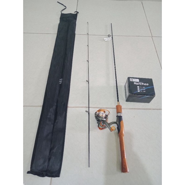 set pancing spinning joran carbon panjang 168cm + reel mini 500-12 bearing spol besi