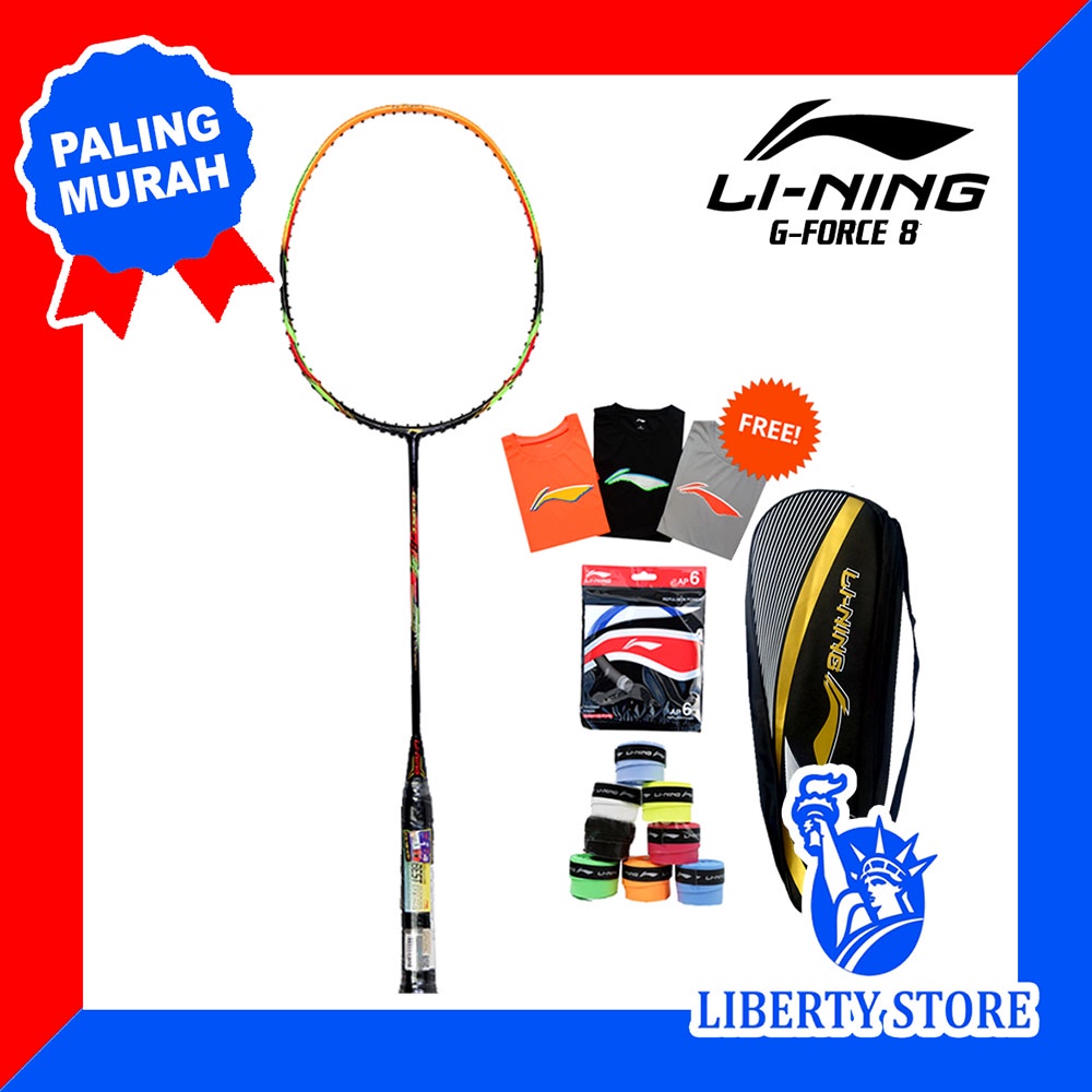 Raket Badminton ORIGINAL LINING G FORCE 8 + TAS + BAJU + SENAR + GRIP