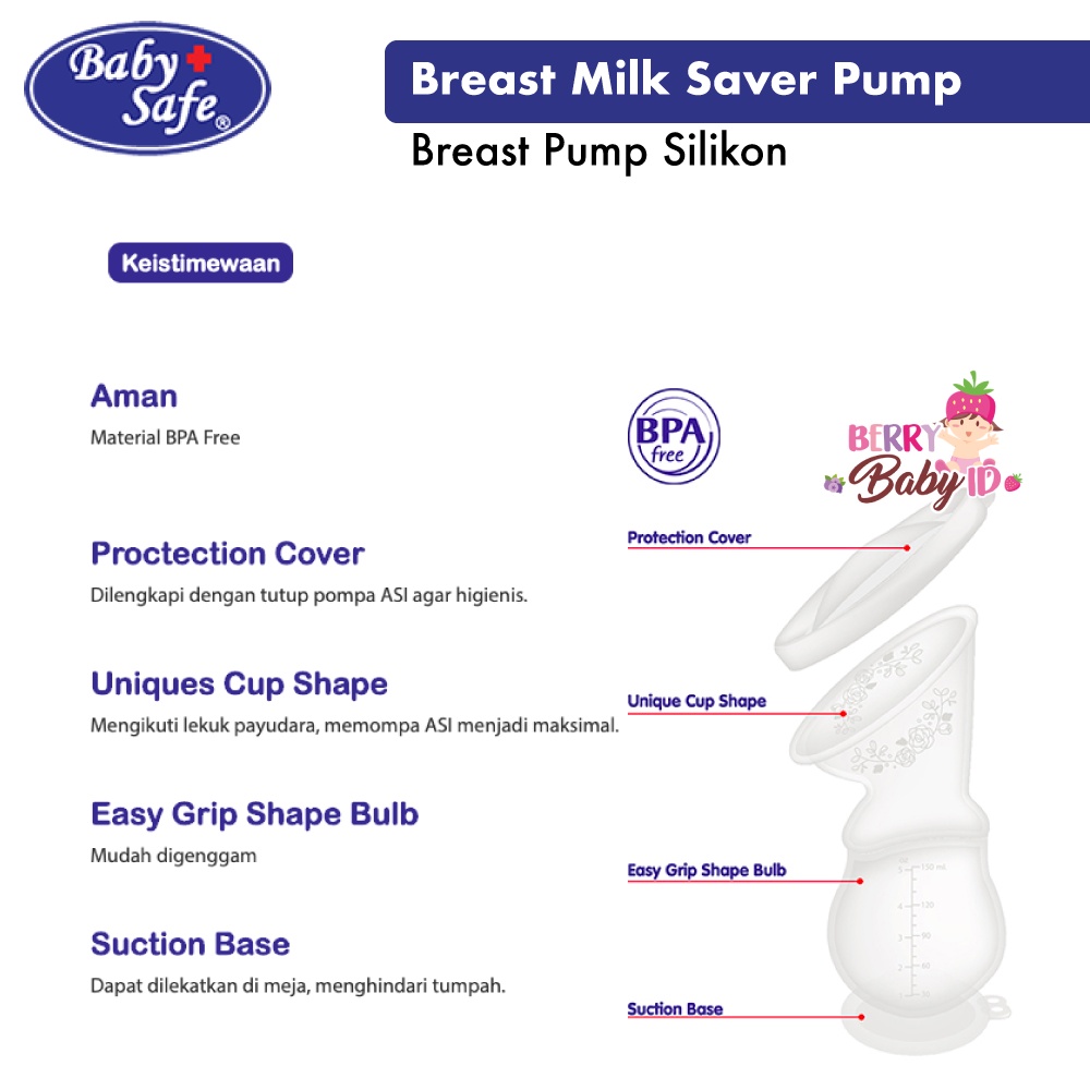 Baby Safe Milk Saver Pump Breastpump Pompa ASI Silikon 150 ml Breast Pump Manual BPM02 Berry Mart