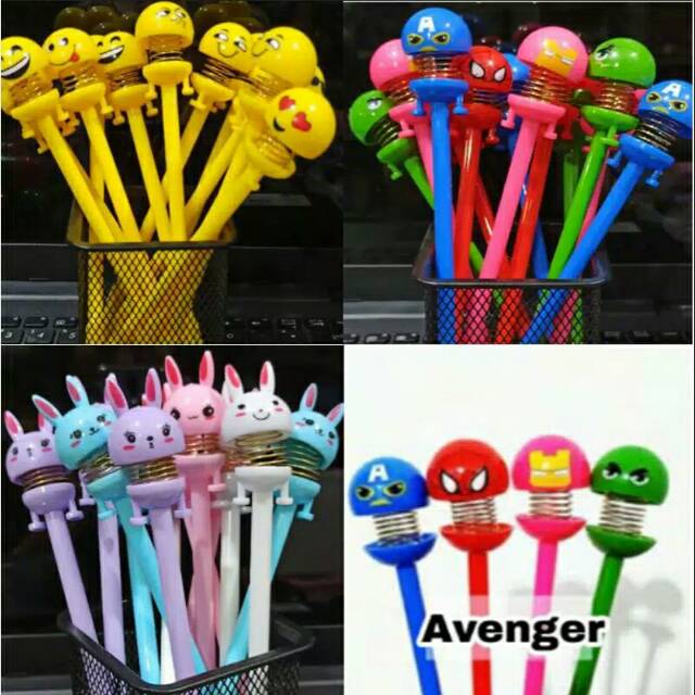 

Pena shaking head emoticon pen Bouncing emoji gel spring doll Hello Kitty Avanger murah