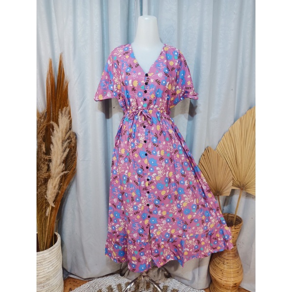 DASTER BALI SENORITA PANJANG BUSUI FRIENDLY-Kembang Pink Purple