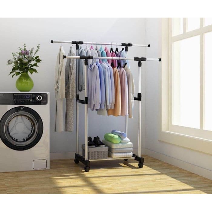 standing hanger MH X25 double rack 2 sisi dengan 4 roda - rak baju